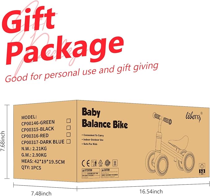 Liberry Baby Balance Bike with Adjustable Seat, Toddler First Ride-On Toy for 1-2 Year Old, Boys Girls Birthday Gift