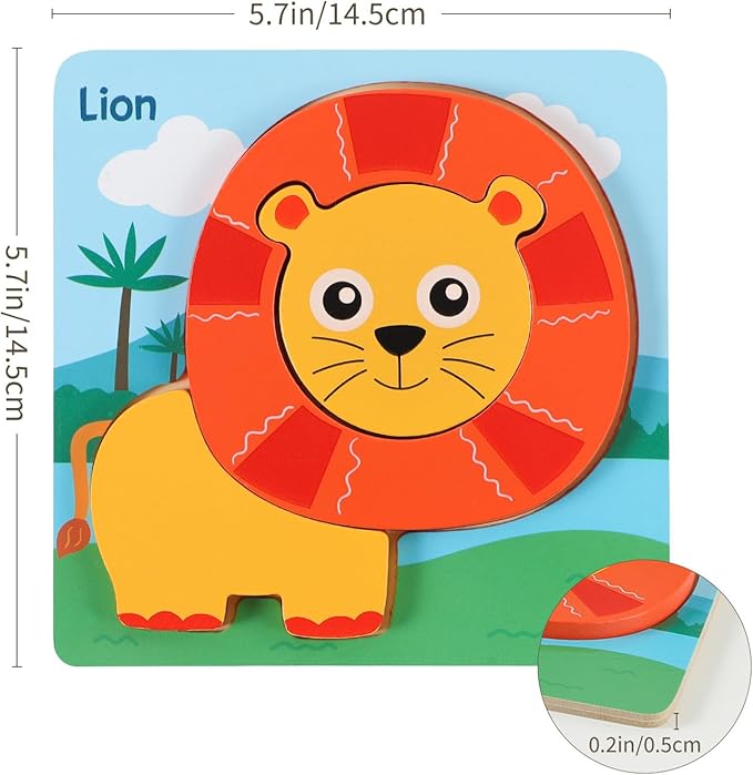 6 Pack Toddler Wooden Jigsaw Animals Cubic Puzzles for Kids Girls Boys Toddlers, Educational Preschool Montessori Toys Birthday Gifts for Colors & Shapes Cognition Skill Learning