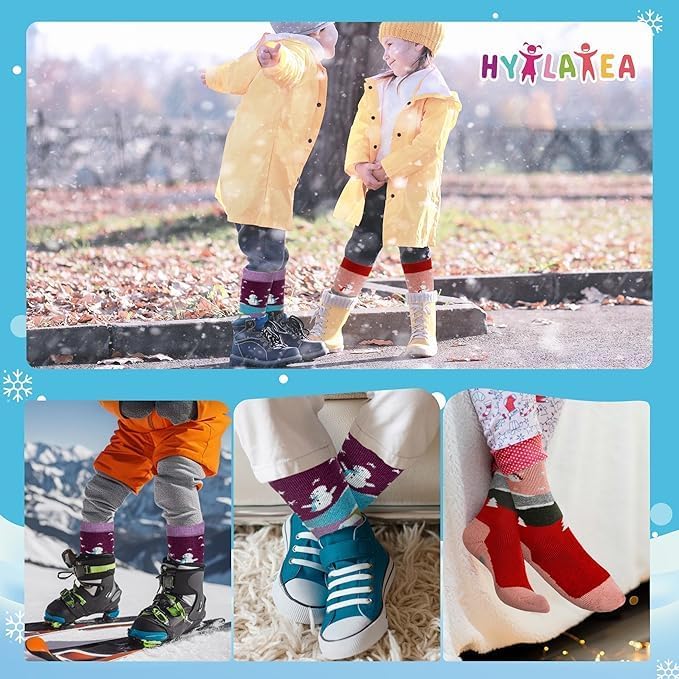 Hylaea Merino Wool Ski Socks Kids, Knee-high Warm Thermal Snowboard Skating Socks for Boys Girls Toddler