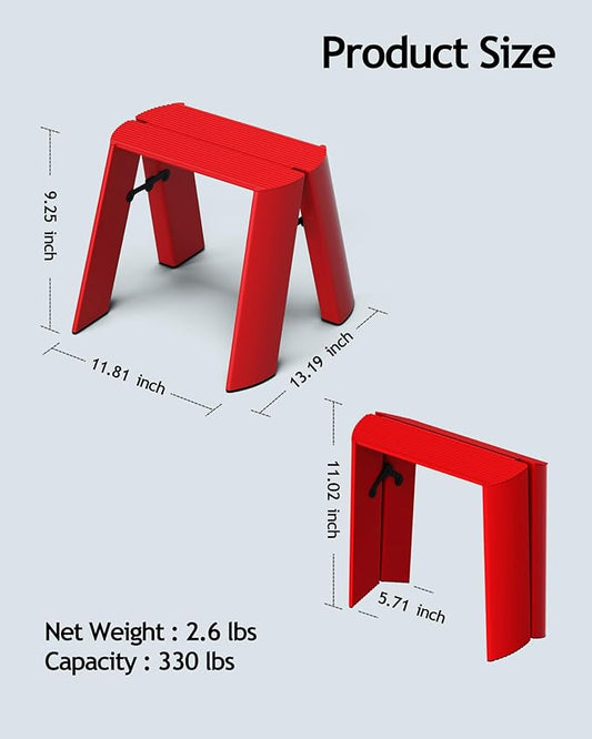HillhutApex Step Stool, Aluminum Foldable Step Ladder, Lightweight Stable Stool with Non-Slip Pedals, 330lbs Capacity Stylish Ladder for Office,Home,Kitchen -Red