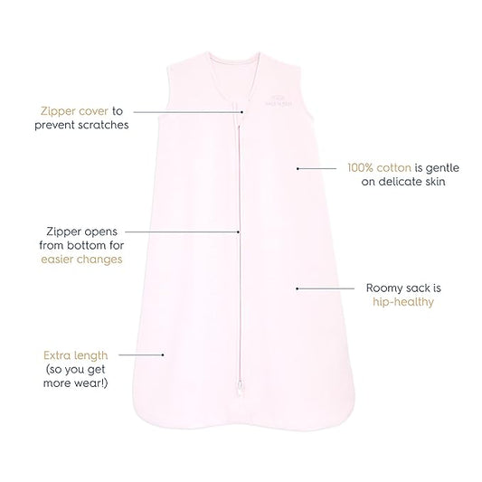 HALO SleepSack, 100% Cotton Wearable Blanket, Swaddle Transition Sleeping Bag, TOG 0.5, Soft Pink, X-Large, 18-24 Months