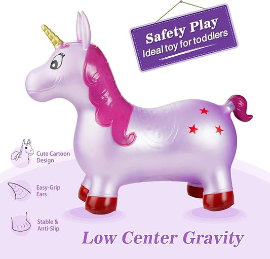 INPANY Unicorn Hopper, Horse Hopper, Bouncy Inflatable Animal Ride-on Toy for Children, Boys and Girls, Toddlers (Pump Included)