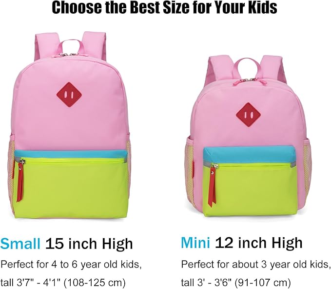 HawLander Little Kids Backpack for Boys or Girls, Toddler School Bag Fits 3 to 6 years old, Pink Yellow, 15 Inch