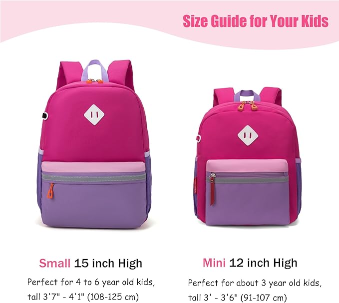 HawLander Little Kids Backpack for Boys or Girls, Toddler School Bag Fits 3 to 6 years old, Rose Purple, 12 Inch