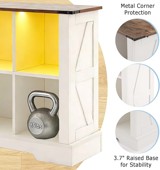 Puntogen 6 Cube Storage Organizer, Wood Cube Bookshelf with LED Lights, Horizontal Storage Cubes, Kids Bookshelf, Display Cabinet Cubby Shelf for Living Room Home Office Bedroom, White