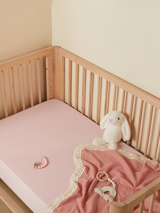 TILLYOU Baby Crib Sheets for Boys Girls, Super Soft Toddler Bed Sheets, 2 Pack Sheets for Standard Crib Mattress 28x52in, Light Purple and Light Pink
