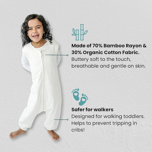 Tealbee Dreamsuit Toddler Sleep Sack with Feet – Walker Sleep Bag with Legs, Rayon made from Bamboo, All Season 1.2 TOG, 2-Way Zipper, 2T-3T - Undyed