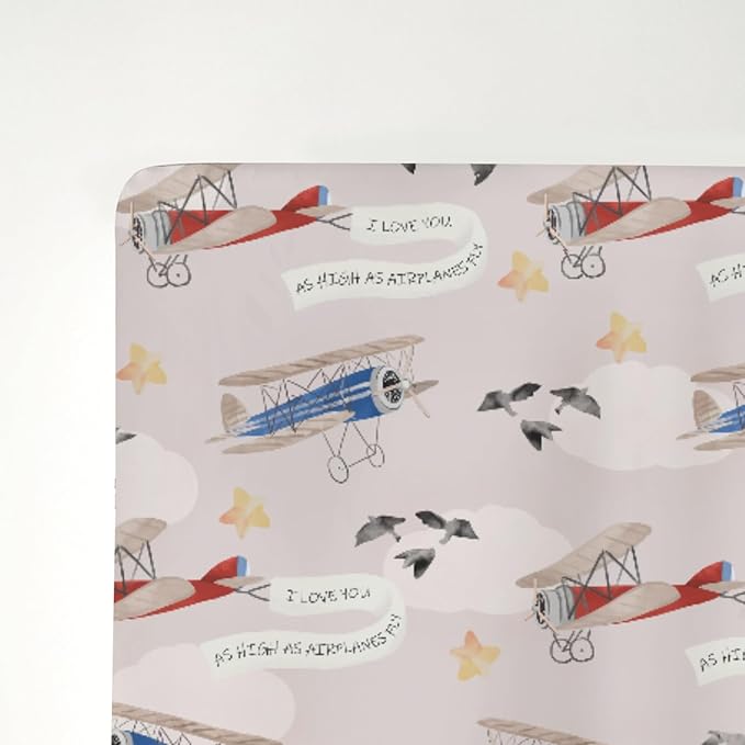 Vintage Planes Birds Sky Baby Crib Sheets for Boy Girl 28"x52" Retro Flying Airplanes Soft Stretchy Fitted Crib Mattress Covers Aircraft Travel Baby Sheets for Standard Crib & Toddler Mattress Pad
