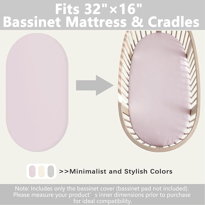 Vegan Leather Bassinet Sheets for Baby, Waterproof Wipeable, Extra Thick & PortableFit for Hourglass Oval Rectangular Cradle Pad Sheets, Standard Cradle Safe Sheets for Baby Boys Girls 32"x16"(Pink)