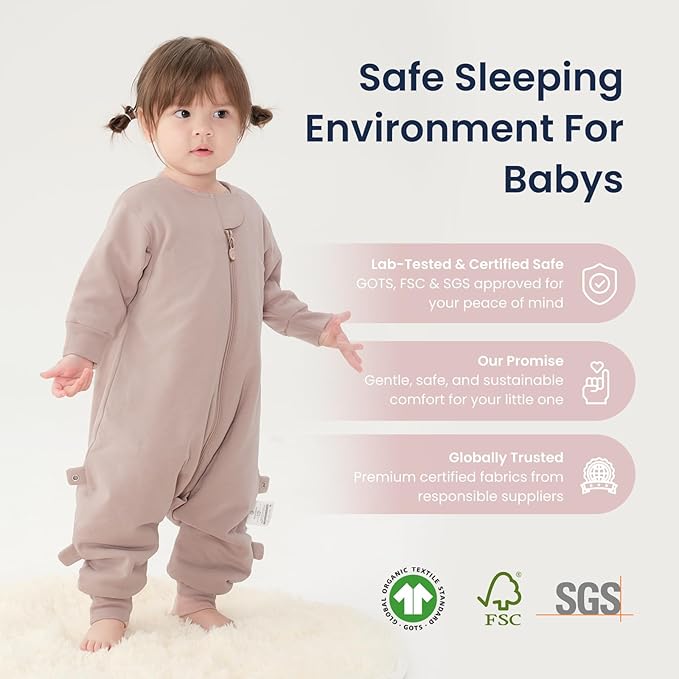 Unisex Toddler Sleep Sack with Feet 1.0 Tog Split Legs Sleep Sack 3T-4T, Sleep Bag Walker, Gifts for Boys & Girls, Dusty pink