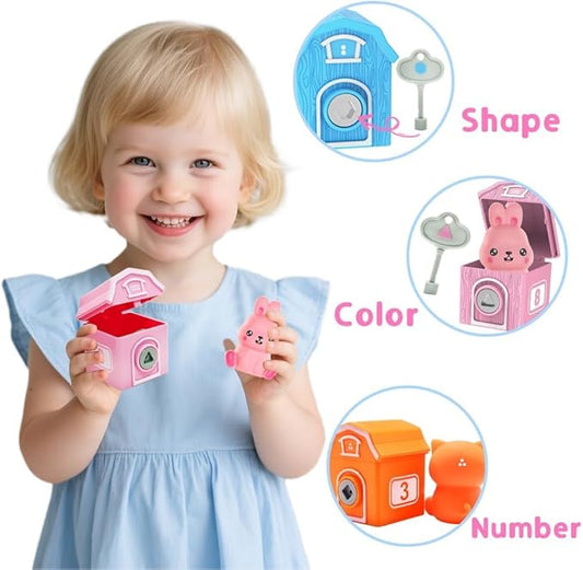 Kimicare Learning Montessori Toys for Toddlers, Sensory Farm Animals Train Toys with 10 Finger Puppets 1 Farmer, Counting Matching Sorting Barns with Keys Birthday Gifts Christmas Stocking Stuffers