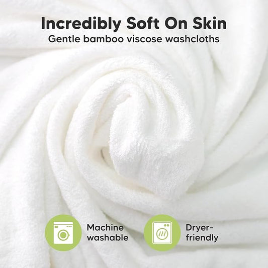 6-Pack Baby Washcloths - Soft Absorbent Viscose from Bamboo Wash Cloths for Babies, Kids, Toddlers, Infant, Newborn Bath Towels, Gentle on Sensitive Skin, 10x10 Reusable Face Towels (White/Sky)
