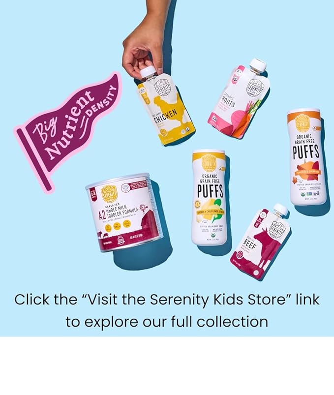 Serenity Kids 6+ Months Baby Food Pouches - Ethically Sourced Grass-Fed Bison & Organic Kabocha Squash & Spinach Puree - BPA-Free Baby Puree Pouches - 3.5 Oz, 6 Pack
