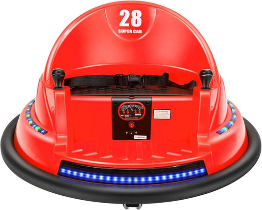 Edostory 6V Electric Ride On Bumper Car for Kids, 1.5-8 Years Old Baby Bumping Toy Cars, DIY Sticker Baby Toy Gifts, Remote Control, Bluetooth, 360 Spin DIY Numbers 00-9 ASTM-Certified Red