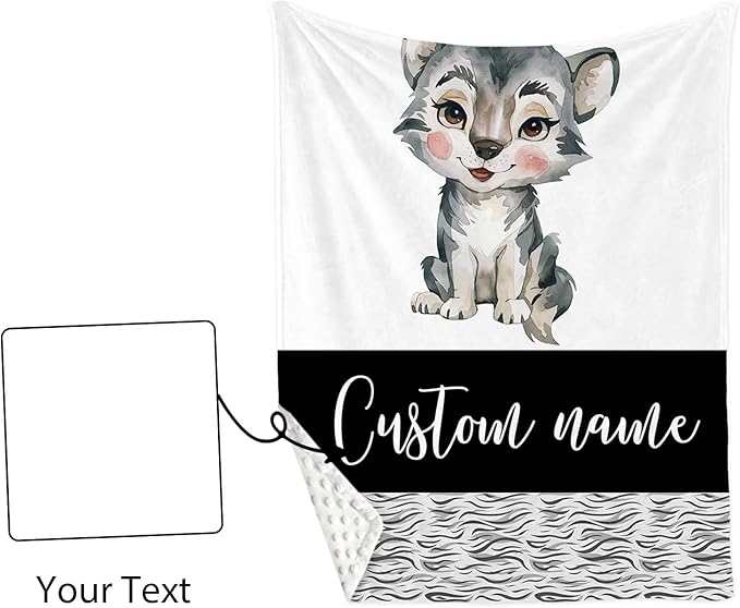 Personalized Baby Crib Bedding Set, Custom Name Little Wolf Baby Bedding 2-Pcs Set - Soft Double Layer Dotted Blanket and Fitted Sheet, Nursery Bedding for Newborn Boys Girls, Perfect Shower Gift