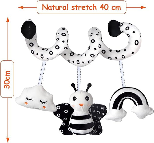 SAMMAS Car Seat Toys, Infant Baby Spiral Activity Hanging Toys Stroller Toys for Car Seat Stroller Bar Crib Bassinet Mobile with BB Squeaker and Rattles (Bee)