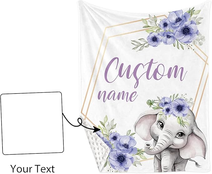 2-Piece Personalized Crib Bedding Set for Girls Boys, Including Double Layer Blanket, Crib Sheet, Infant Elephant Theme Set with Custom Name, Cozy and Durable Crib Set
