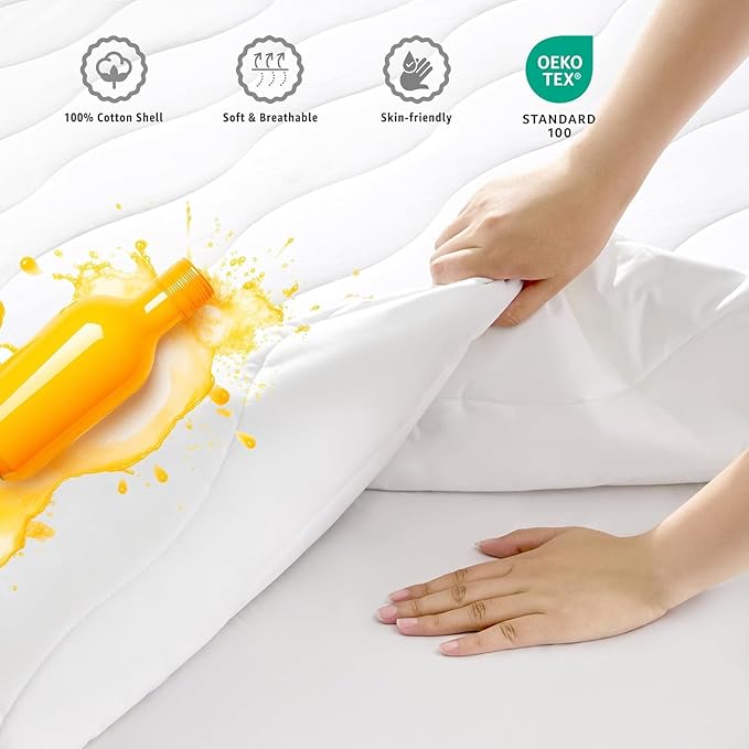 Cotton Waterproof Quilted King Mattress Protector, Breathable Soft Mattress Pad, Noiseless Fitted Mattress Cover, Bed Cover with Deep Pocket Fits Up to 22" Mattress (78 x 80 Inches, White)