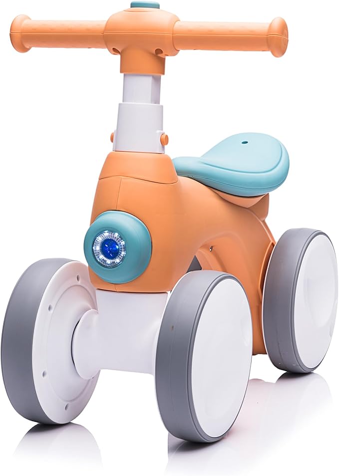 Baby Balance Bike 1 Year Old with Music, Lights, Bubble Machine, 4 Wheels Pedal-Less Toddler Ride on Toys for 12-36 Months Birthday Gift, Toddler boy Toys(Orange&Green)