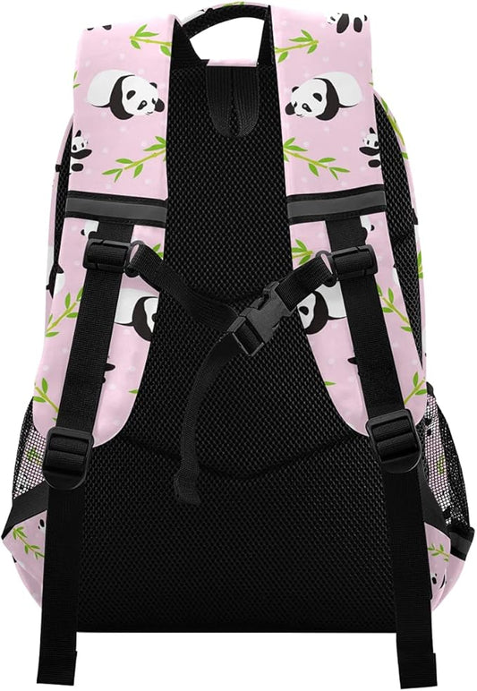MNSRUU School Backpack with Chest Strap, Animal Cute Panda Bear Laptop Backpack, Travel Hiking Backpack for Boys Girls, Rucksack, Knapsack One Size