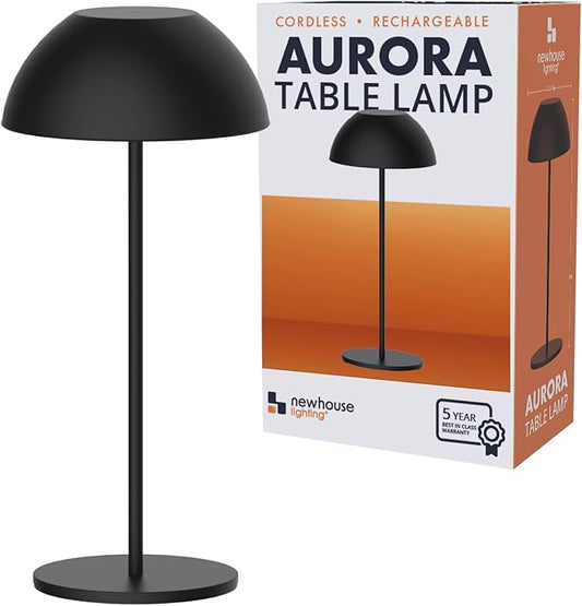 Newhouse Lighting Aurora, Black 2700K Dimmable Cordless USB-C Rechargeable Table Lamp NHTL-AU-BLK, Cordless Desk Lamp for Living Room, Bedroom, Coffee Table, and Other Cozy Home Decor