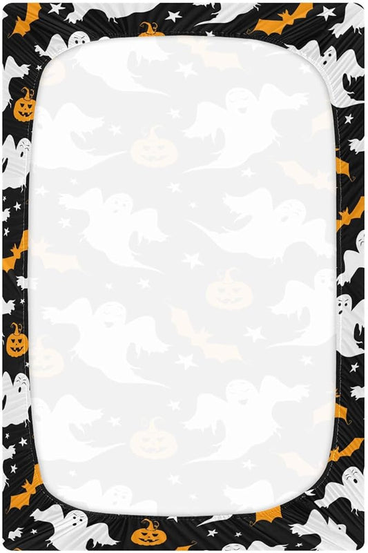 Pumpkin Ghost Halloween Crib Sheets Soft Breathable Fitted Baby Playard Sheets Mattress Cover for Girl Boys, 39" x 27" x 5"