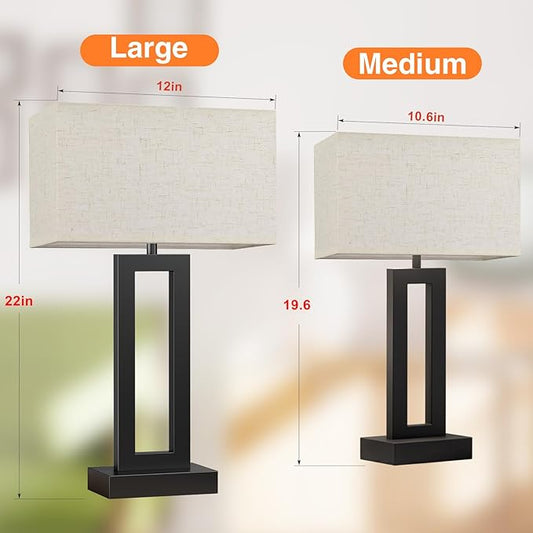 Cream & Black Modern Bedside Lamps - 22" Tall, Touch USB C+A, 3 Way Dimmable Set of 2 for Night Stands & End Tables