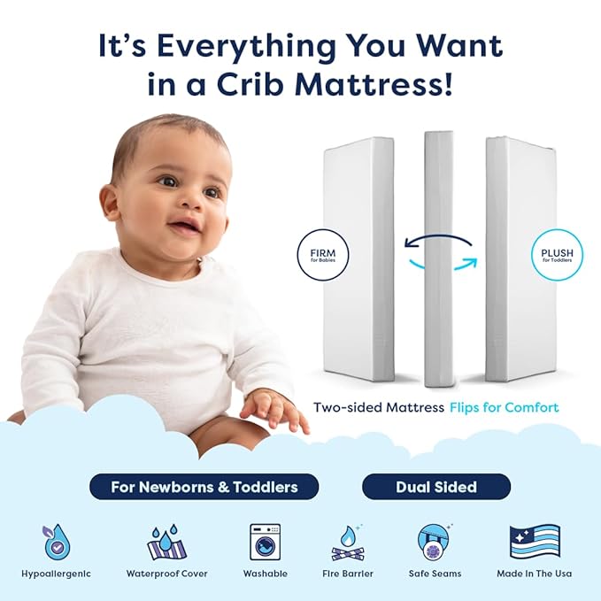 Moonlight Slumber Little Dreamer Mini Crib Mattress – Dual-Sided Baby and Toddler Mattress, Firm Infant Support, Waterproof and Hypoallergenic, 5" Foam, Mini Crib Size, 24 x 38 x 5, Made in USA