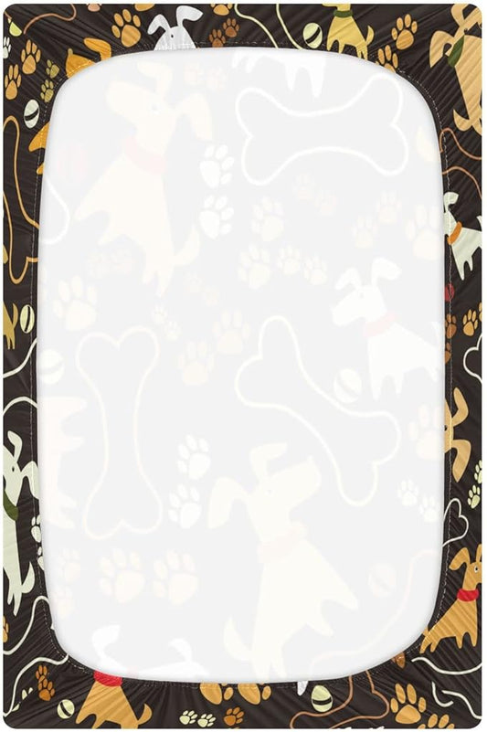 ATTX Fitted Crib Sheet Cute Cartoon Dog Paw Bone Baby Sheets for Standard Crib Toddler Mattress Cover, Soft Microfiber Breathable Mattress Cover,27" x 39" x 5"
