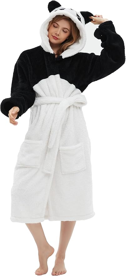 CuteOn Bathrobe for Women Soft Fleece Hooded Plush Loungewear