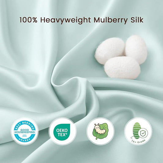 THXSILK 7A+ Grade 100% Mulberry Silk Crib Sleeve for Baby Hair Loss Prevention Baby Boys All Standard Bassinet/Cradle/Cot/Crib Mattress 41.4inch*20.5inch, Light Blue