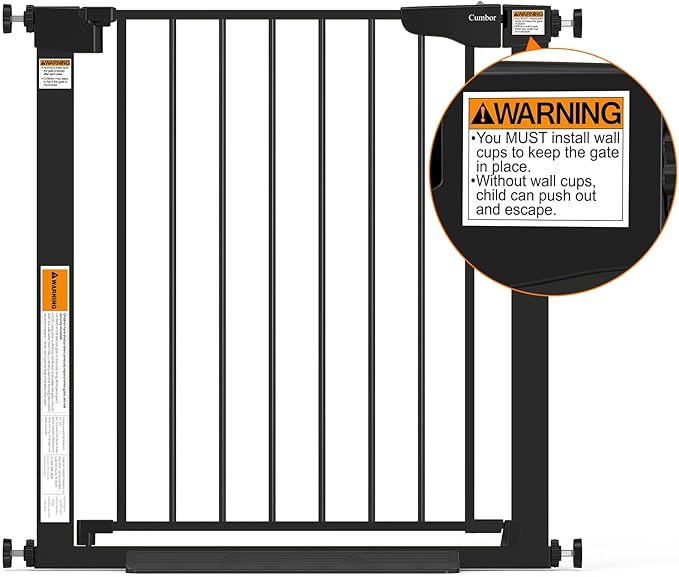 Cumbor 2 Pack 29.7-54.2" Baby Gate for Stairs, Mom's Choice Awards Winner-Auto Close Dog Gate for doorways, Easy Install Pressure Mounted Pet Gate Indoor, Walk Thru Wide Safety Gate for Dog, Black