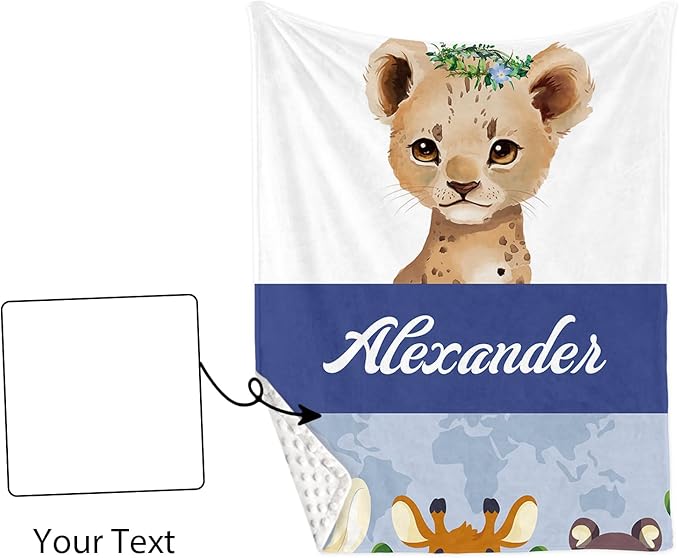 Personalized Crib Bedding Set for Boys Girls, Custom Baby Crib Sets with Name, Blue Leopard Design Nursery Bedding 2 Piece - Soft Blanket with Double Layer Dotted Backing, Crib Fitted Sheet