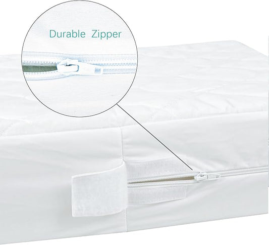 Zippered Mini Crib Mattress Protector,Waterproof Playard Mattress Encasement, Breathable and Absorbent, 6 Sides Fully Encased Pack N Play Mattress Cover.