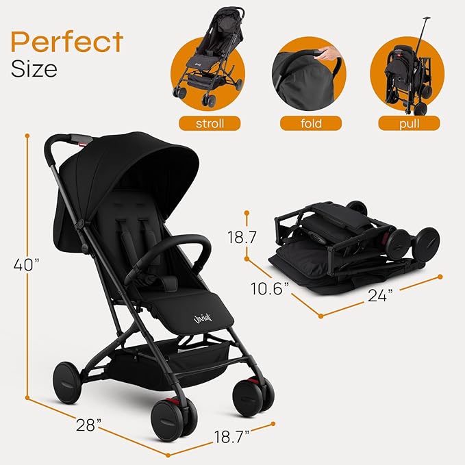 Jovial Lightweight Travel Baby Stroller with One-Hand Easy Fold, Compact Portable Baby Stroller for Everyday Use and Family Travel, with Canopy, Basket, and Included Storage Bag
