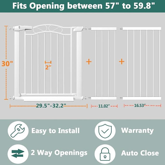 Fairy Baby 57.1"-59.8" Extra Wide Press Mounted Baby Gate Indoor for Kids Or Pets Walk Thru No Drill Long Dog Gates for The House Doorway Child Safety Gate