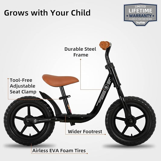 JOYSTAR 10"/12" Toddler Balance Bike for Girls & Boys, Ages 18 Months to 5 Years, Kids Push Bike with Footrest & Adjustable Seat Height, First Birthday Gifts for 2-5 Boys Girls
