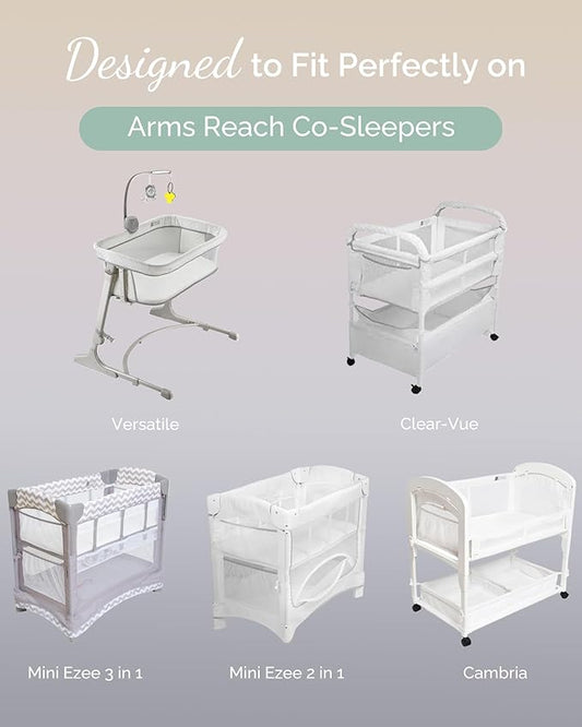 Bassinet Fitted Sheets for Arms Reach Cosleeper Versatile, Clear-Vue, Cambria and Mini - Buttery Soft, Silky Comfort, Premium Stretchy Jersey Knit Sheets - Sky + Sage + Cloud, 3 Pack