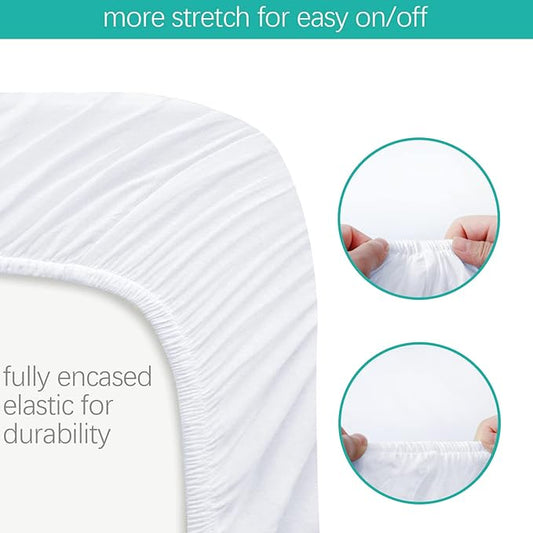 Waterproof Bassinet Sheets Fit for Hourglass, Oval Bassinet Mattress, 100% Cotton Fitted Sheet for Standard Bassinet Mattress, 2 Pack, Ultra Soft for Baby, White