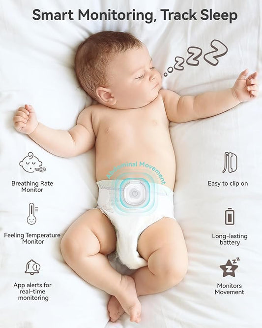 Babytone Smart Baby Monitor – Baby Breathing Monitors with Rollover & Overheating Alarms, Long Battery Life, Real-Time Temperature Tracking, Free App for Infants & Newborns 0-24 Months (Sleep Clip)