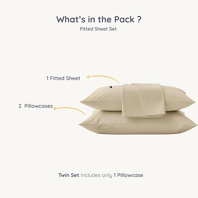 MakeMake Organics Organic Queen Fitted Sheet Set GOTS Certified Organic Cotton Fitted Sheet with 2 Pillowcase Ultra Soft Non Toxic Breathable Hypoallergenic Colorful Neutral (Queen, Solid Oat)