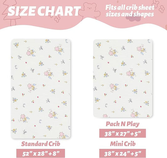 SiinvdaBZX 2 Pack Muslin Crib Sheets for Girls, Ultra Soft Cotton Breathable Fitted Baby Crib Mattress Sheets for 52"x28" Standard Toddler Mattress (Little Fairy + Flower)