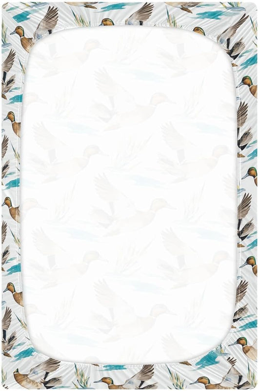 Fitted Crib Sheets for Baby Boys or Girls Soft Breathable Baby Play Yard Sheet for Standard Size Crib Mattress 52x28in Colorful Pattern Cute Wild Ducks