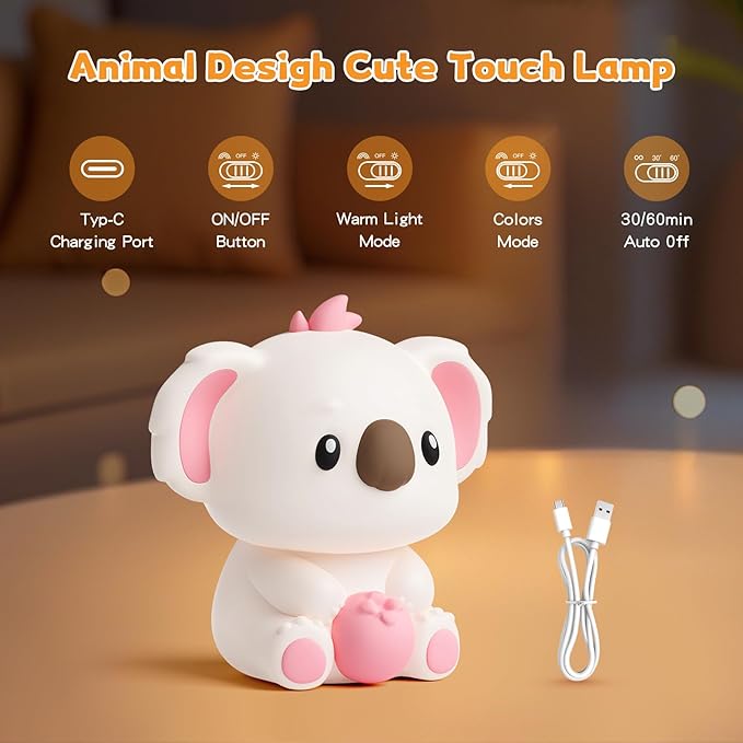 ICARER FAMILY Baby Night Light with Touch Sensor, Koala Rechargeable Nursery Lamp for Kids Room, Dimmable Soft LED Nightlight for Breastfeeding, Bedside, Sleep Aid (Koala)