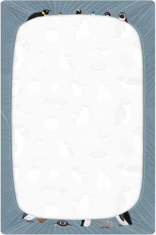 Penguin Birds Cute Crib Sheets Soft Breathable Fitted Baby Crib Sheets Mattress Cover for Girl Boys, 52" x 28" x 9"