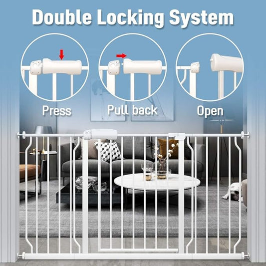ALLAIBB Extra Wide Pressure Mount Baby Gate Auto Close White Metal Child Dog Pet Safety Gates with Walk Through for Stairs,Doorways,Kitchen and Living Room (52.76-62.2"/134-158cm)