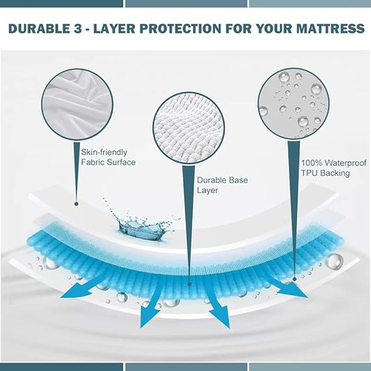 Queen Waterproof Mattress Protector Deep Pocket Mattress Cover, Soft Breathable Mattress Pad, Fitted Noiseless Waterproof Bed Cover Stretch to 25"