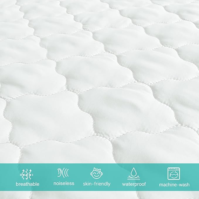 Biloban Pack and Play Sheets and Waterproof Mattress Protector Pad Cover 4 Pack Set, Ultra Soft, Grey, Noiseless Waterproof, Machine Wash