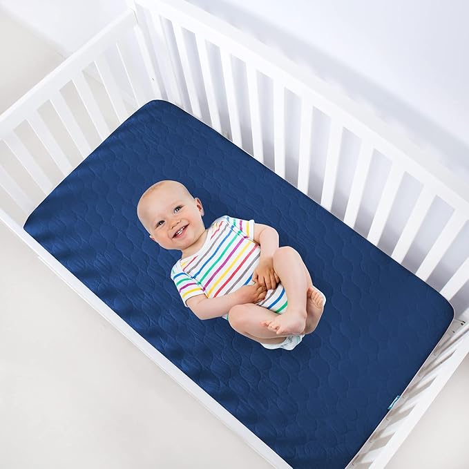 Biloban Crib Mattress Protector 2 Pack, Waterproof, Durable, Grey & Navy, Absorbent, Noiseless, Fits Standard 28 x 52 x 5 Inch Mattresses
