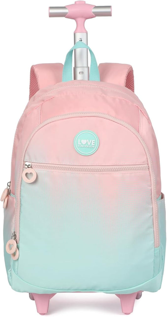 kingdisen Wheels Kids Backpacks for Large Girls Rolling School Backpack with lunch box(DROPS BLUE)